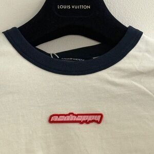 Madhappy Ringer Bound White Navy Tee with Red rubber Logo